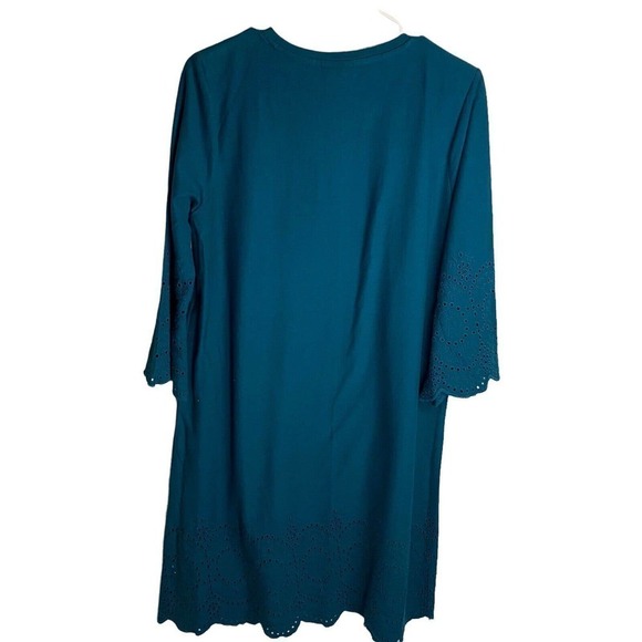 J.Jill Women Shift Dress Small Soft Eyelet Trimmed Bell Sleeve Pacific Small - Picture 8 of 9